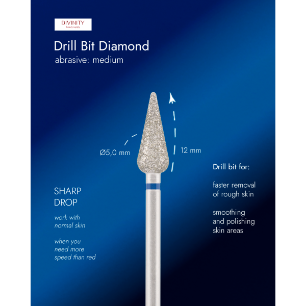 Diamond bit "sharp drop" blue, L- 12,0 mm, Ø5,0 mm