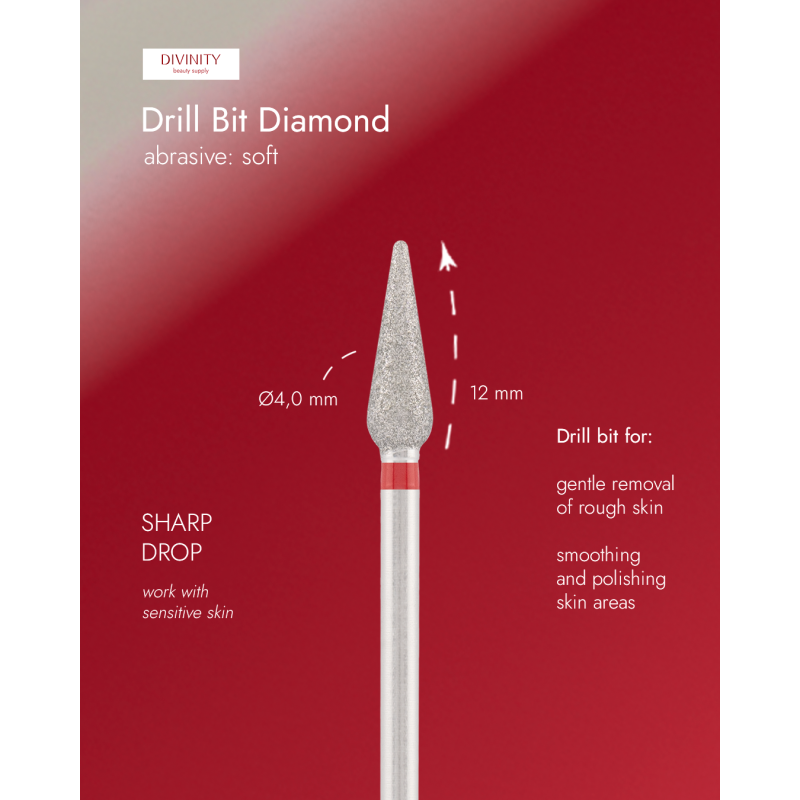 Diamond bit "sharp drop" red, L- 12,0 mm, Ø4,0 mm