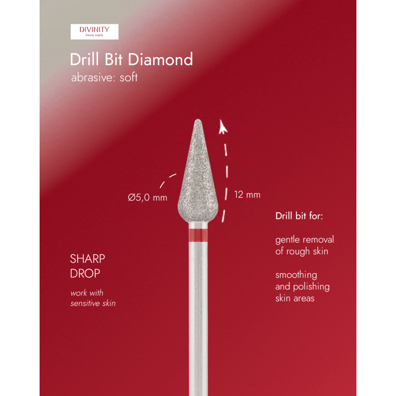 Diamond bit "sharp drop" red, L- 12,0 mm, Ø5,0 mm