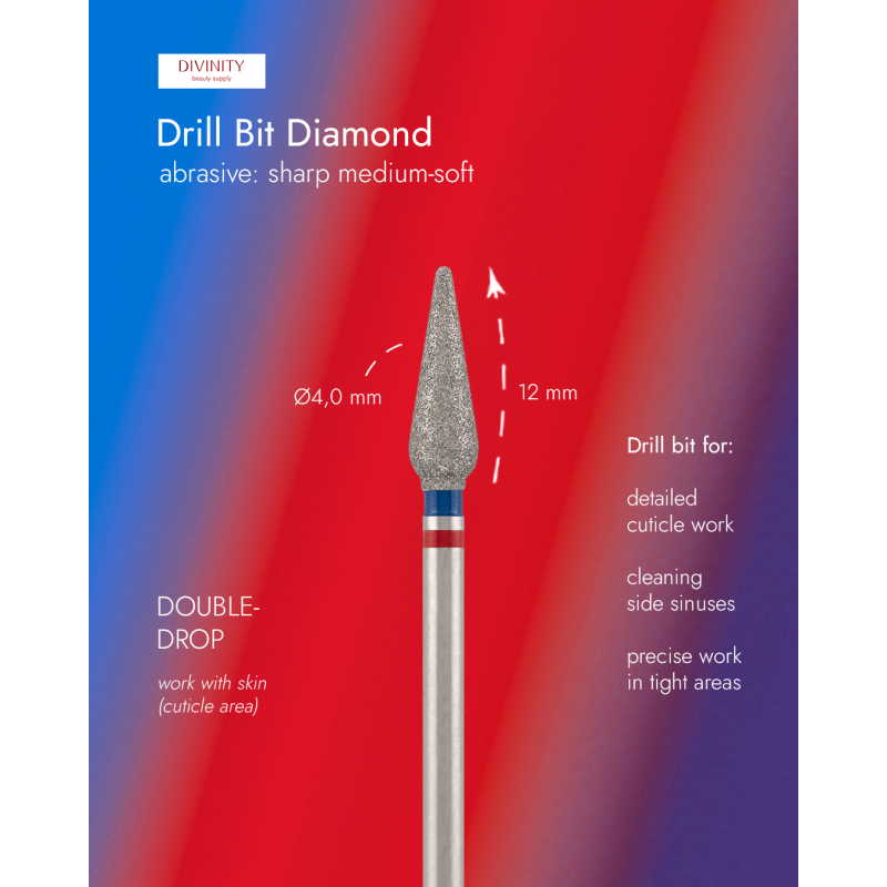 Diamond bit "double drop" blue-red, L- 12,0 mm, Ø4,0 mm