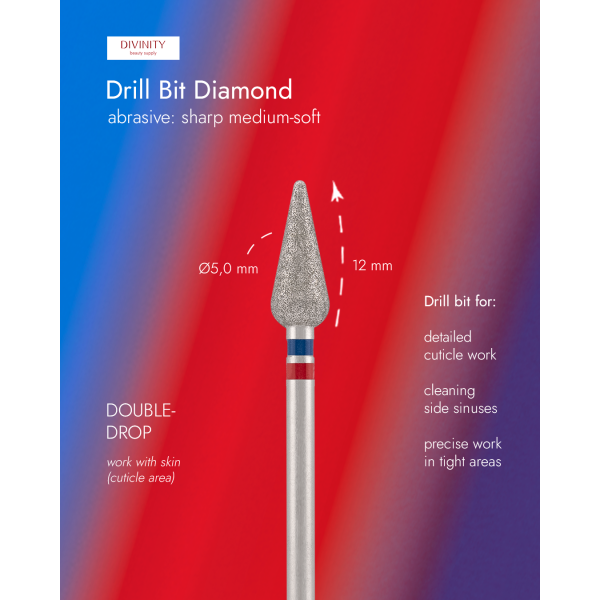 Diamond bit "double drop" blue-red, L- 12,0 mm, Ø5,0 mm