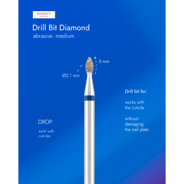 Diamond bit "drop" blue, L- 5,0 mm, Ø2,1 mm