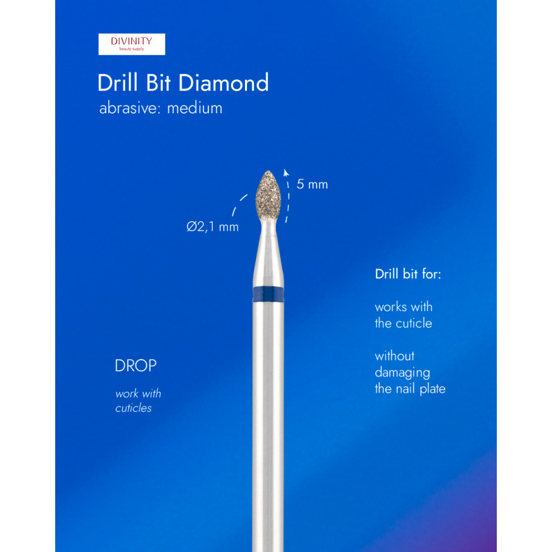 Diamond bit "drop" blue, L- 5,0 mm, Ø2,1 mm