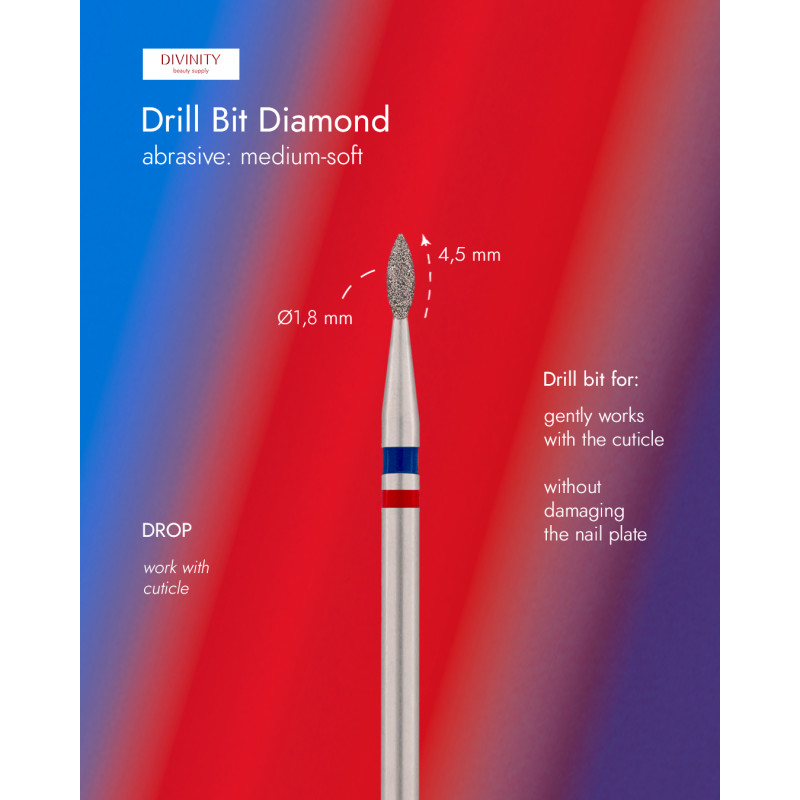 Diamond bit "drop" blue-red, L- 4,5 mm, Ø1,8 mm