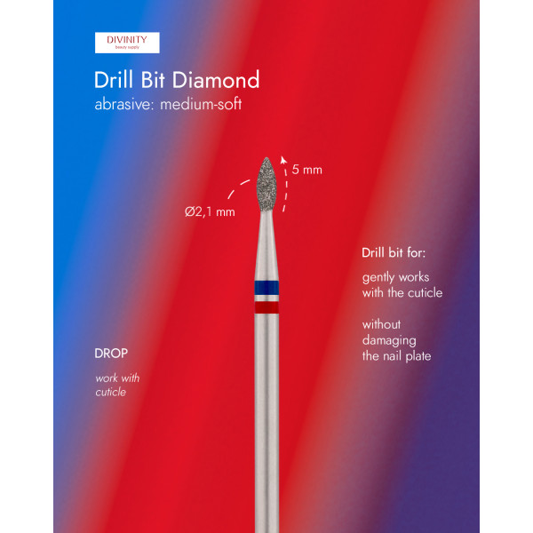 Diamond bit "drop" blue-red, L- 5,0 mm, Ø2,1 mm