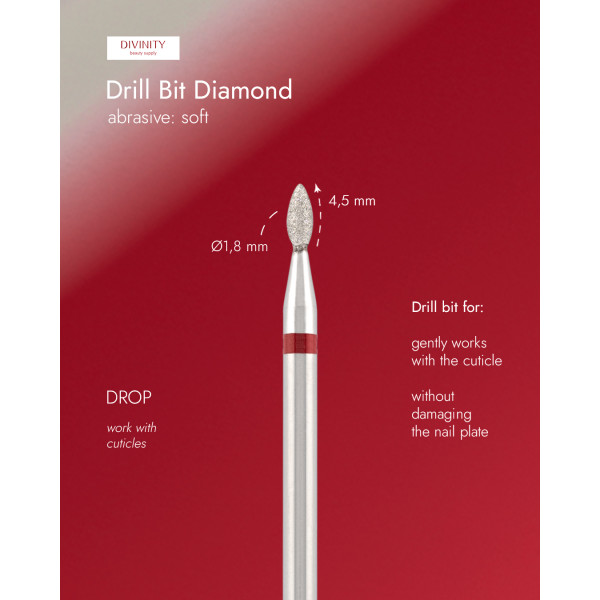 Diamond bit "drop" red, L- 4,5 mm, Ø1,8 mm