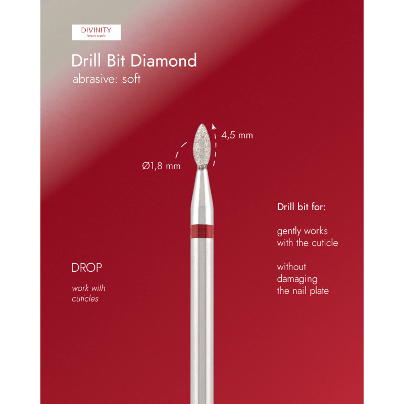 Diamond bit "drop" red, L- 4,5 mm, Ø1,8 mm