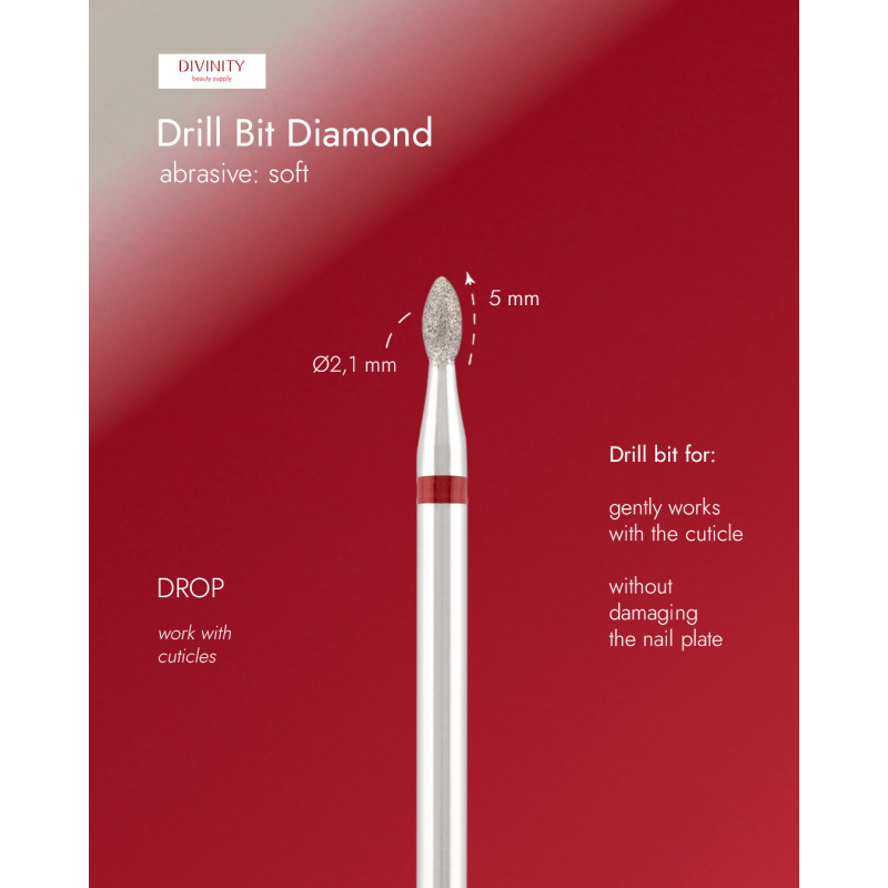 Diamond bit "drop" red, L- 5,0 mm, Ø2,1 mm