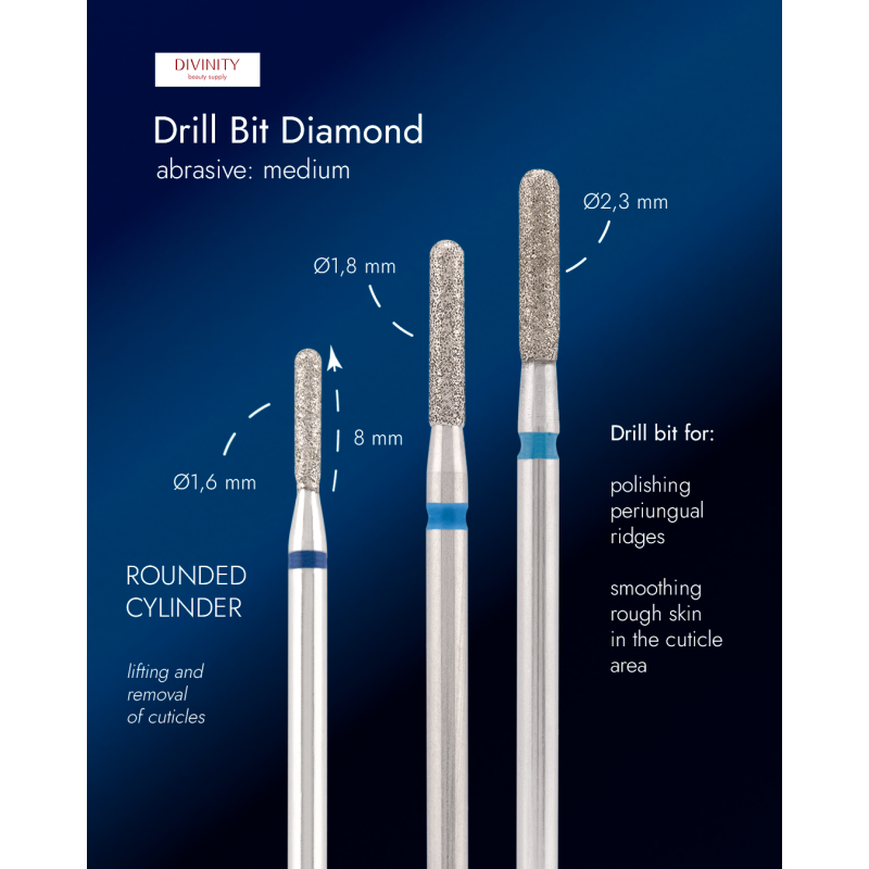 Diamond bit "rounded cylinder" blue, L-7,0 mm, Ø1,6 mm