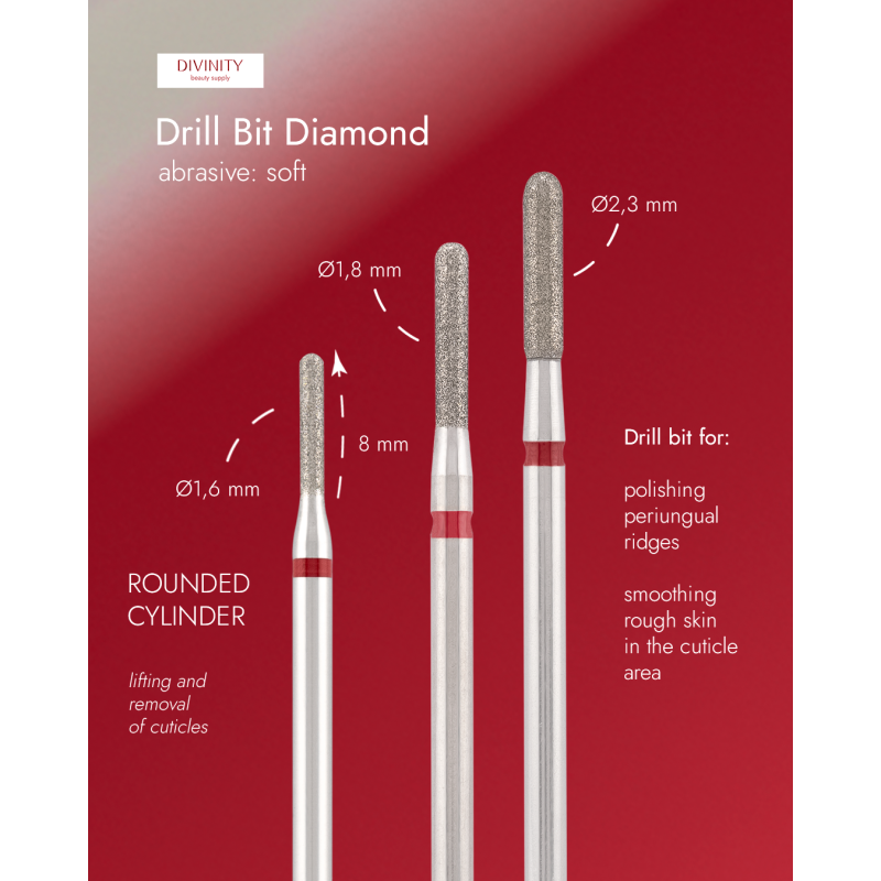 Diamond bit "rounded cylinder" red, L-7,0 mm, Ø1,6 mm