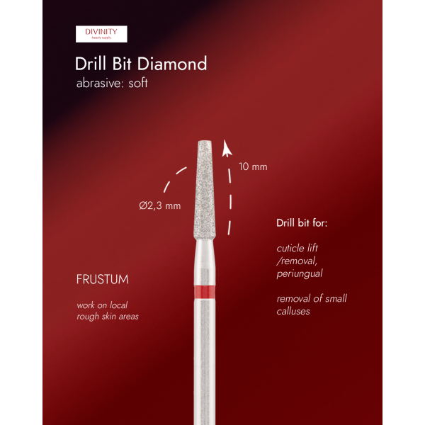 Diamond bit "frustum" red, L-10,0 mm, Ø2,3 mm