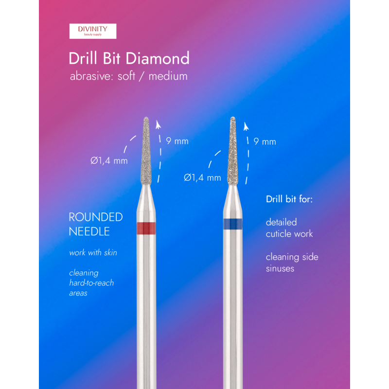 Diamond bit "rounded cone" red, L-8,2 mm, Ø1,4 mm