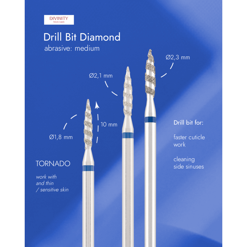 Diamond bit "tornado" blue, L- 10,0 mm, Ø1,8 mm