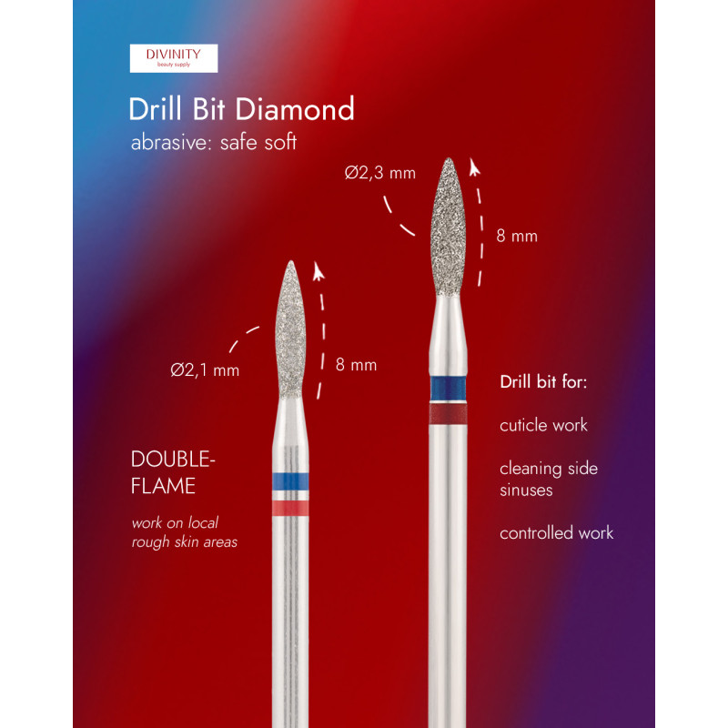 Diamond bit "flame"  blue-red, L- 8,0 mm, Ø2,3 mm