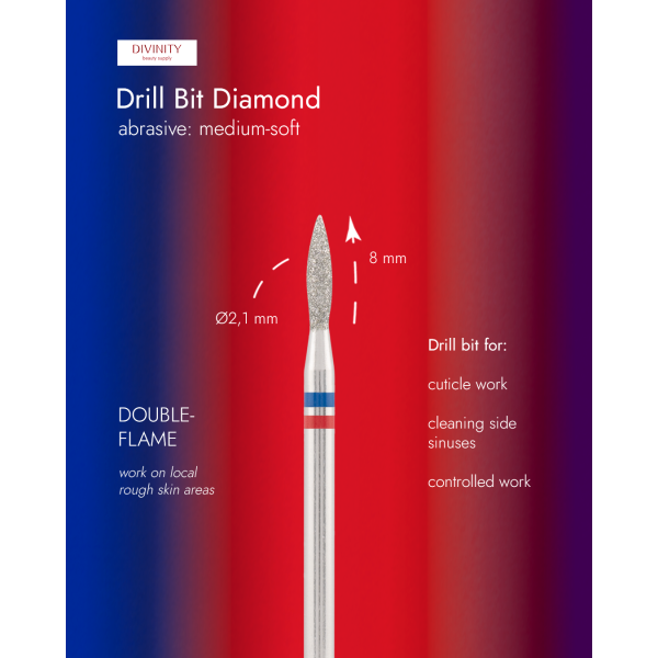Diamond bit "flame"  blue-red, L- 8,0 mm, Ø2,1 mm