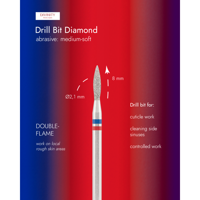 Diamond bit "flame"  blue-red, L- 8,0 mm, Ø2,1 mm