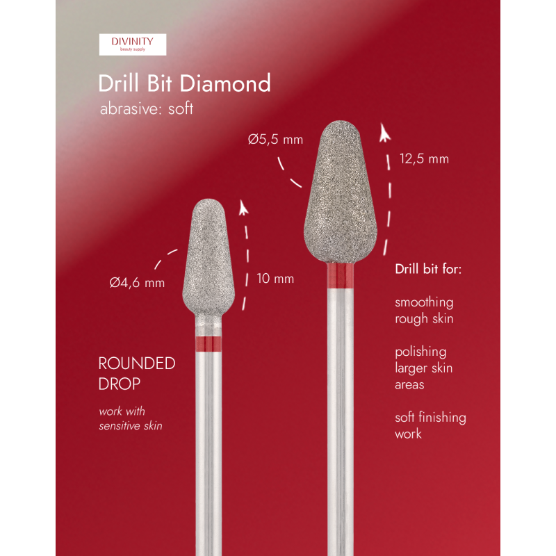 Diamond bit "rounded drop" red, L- 12,5 mm, Ø6,5 mm