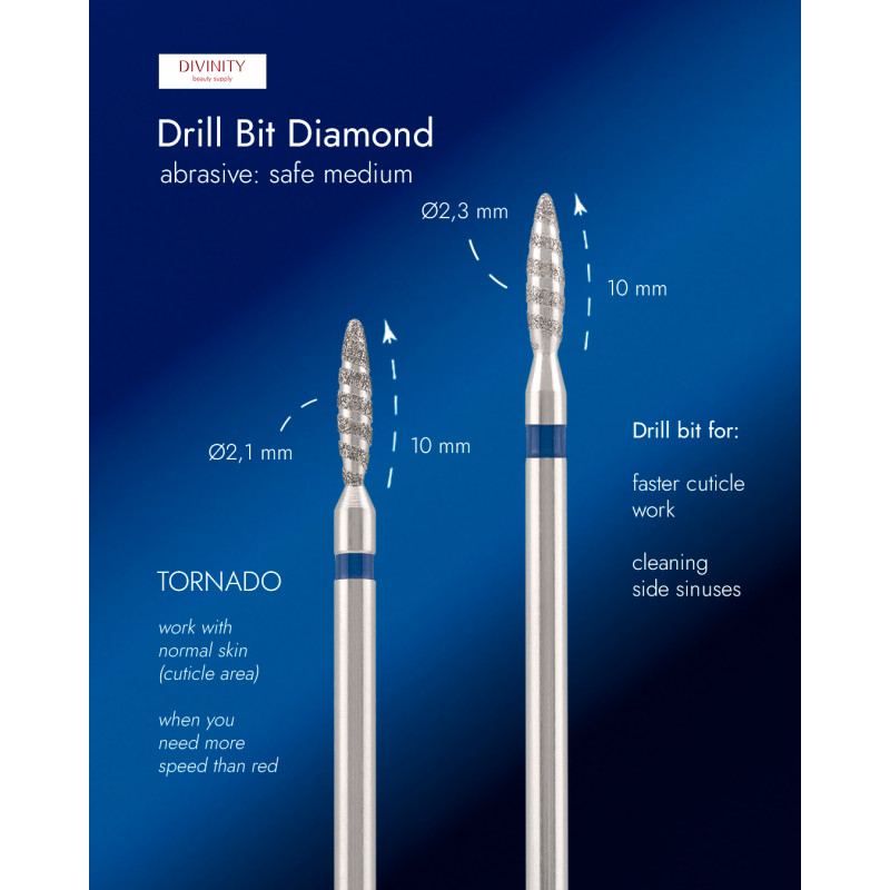 Diamond bit "tornado" safe blue, L- 10,0 mm, Ø2,3 mm