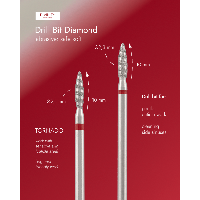 Diamond bit "tornado" safe red, L- 10,0 mm, Ø2,3 mm