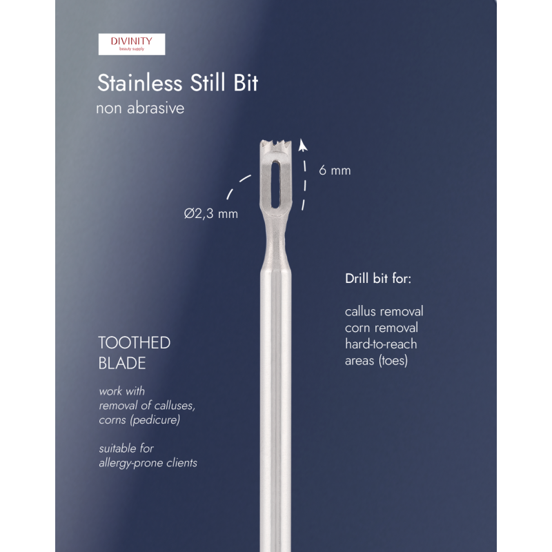 Fresa de acero inoxidable con hoja dentada, para la eliminación de callosidades, callos, L-6,0 mm, Ø2,3 mm