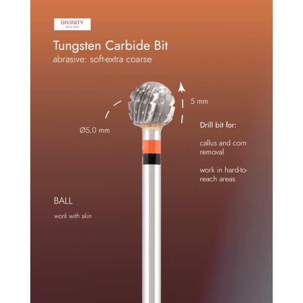 Tungsten carbide bit "ball", red-black, L-5,0 mm, Ø5,0 mm