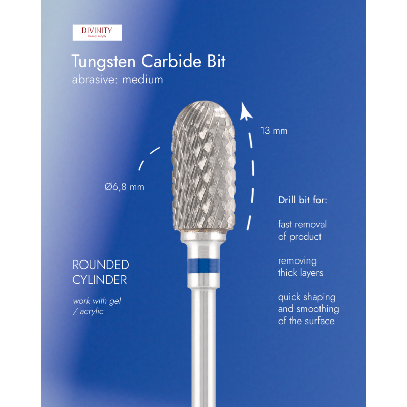 Tungsten carbide bit "rounded cylinder", blue, L-13,0 mm., Ø6,8 mm