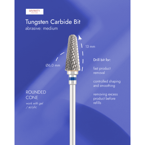 Tungsten carbide bit "rounded cone", blue, L-13,0 mm, Ø6,0 mm