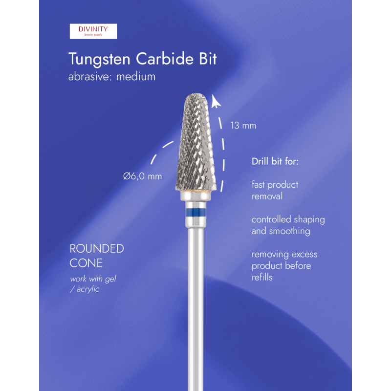 Tungsten carbide bit "rounded cone", blue, L-13,0 mm, Ø6,0 mm
