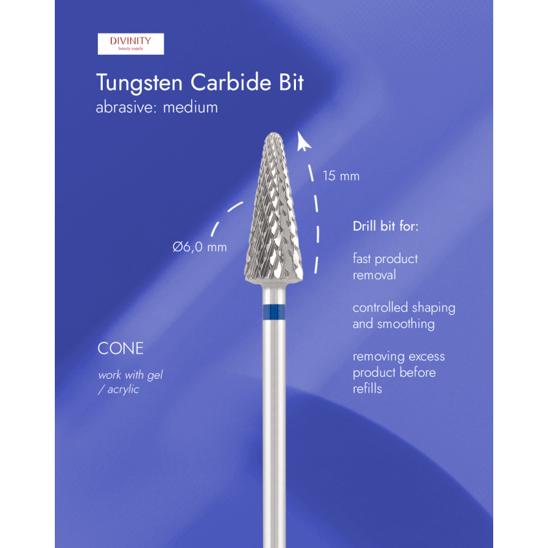 Tungsten carbide bit "cone", blue, L-13,0 mm, Ø6,0 mm