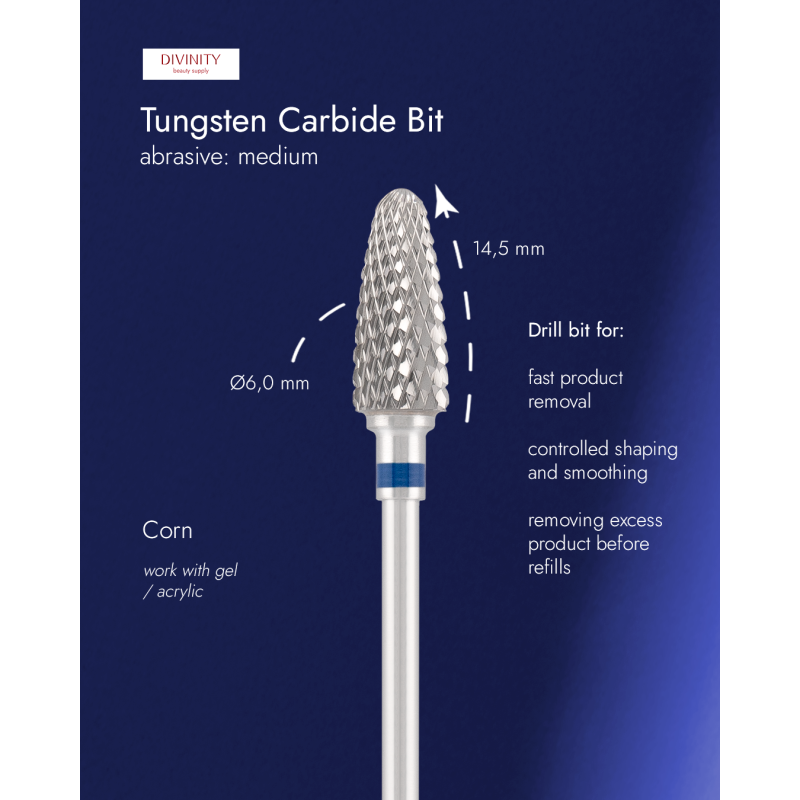 Tungsten carbide bit "corn", blue, L-14,5 mm, Ø6,0 mm