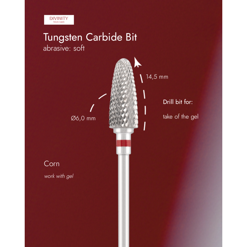 Tungsten carbide bit "corn", red, L-14,5 mm, Ø6,0 mm
