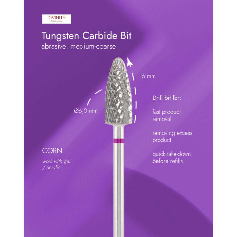 Tungsten carbide bit "corn" violet, L-15,0 mm, Ø6,0 mm